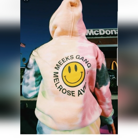 Women's Sorella Meeks Gang Melrose Smiley Face Pink Tie Dye Hoodie Sweatshirt XL - Picture 5 of 5
